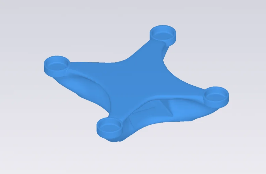 The optimized frame: four motor mounts joined by tapered arms following the load paths.