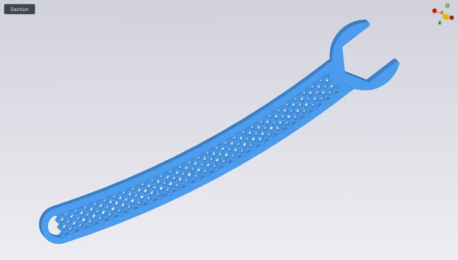 The lattice trimmed flush to the shell, leaving one solid ready to mesh and print.