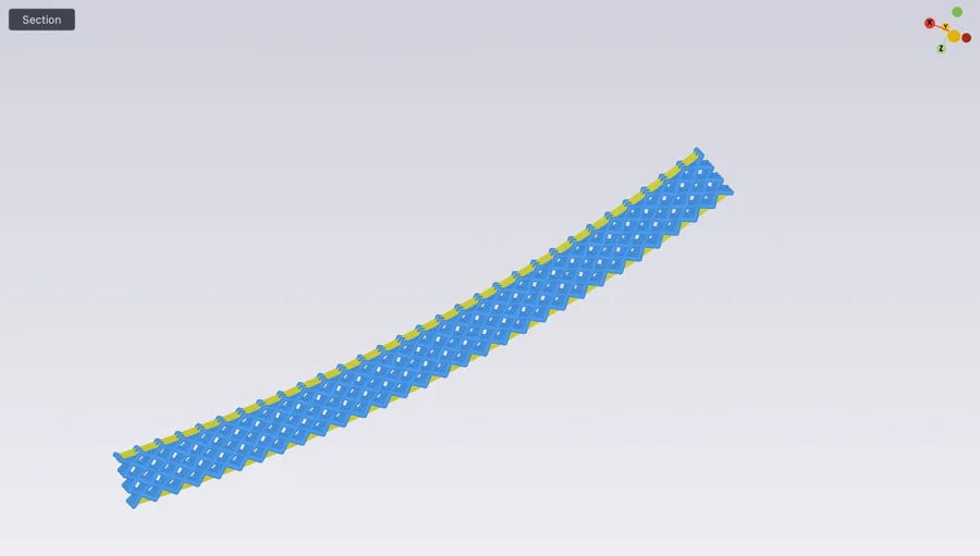 The same cell grid thickened into struts, so the lattice bends with the part.