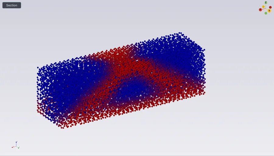 The same beam as a field of points, each carrying its density value.