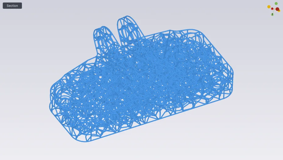 The bracket filled with a Voronoi lattice grown from randomly seeded nodes.